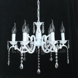 Designer Touch Decorative 6 Light Crystal Rustic Retro Vintage White Pendant Candle Chandelier