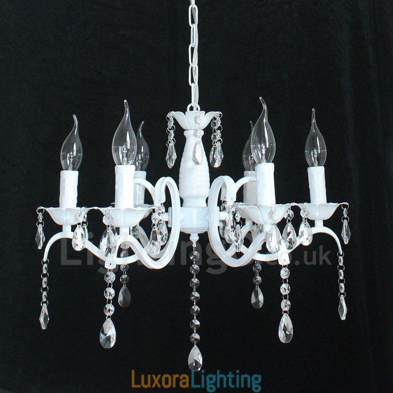 Designer Touch Decorative 6 Light Crystal Rustic Retro Vintage White Pendant Candle Chandelier
