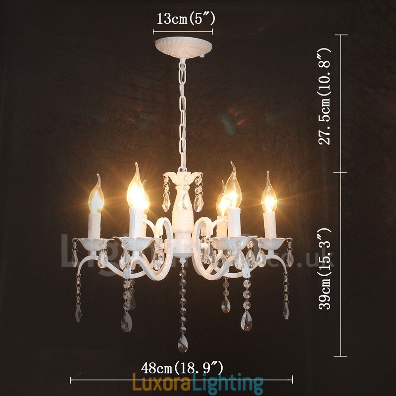 Designer Touch Decorative 6 Light Crystal Rustic Retro Vintage White Pendant Candle Chandelier