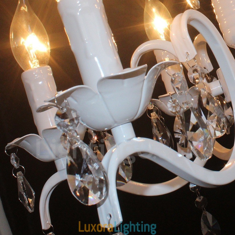 Designer Touch Decorative 6 Light Crystal Rustic Retro Vintage White Pendant Candle Chandelier