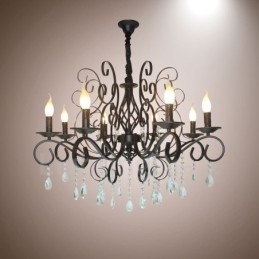 Designer Touch Decorative 8 Light Crystal Rustic Retro Vintage Black Pendant Candle Chandelier