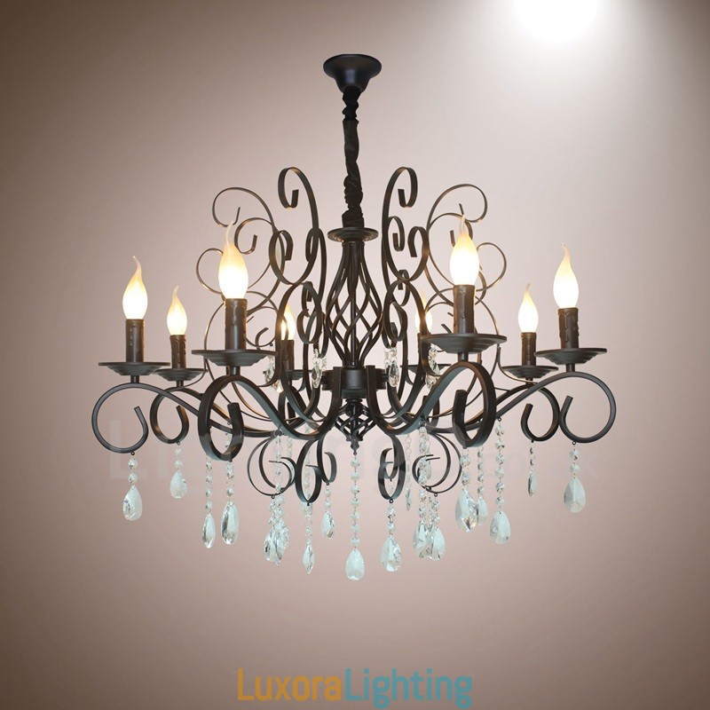 Designer Touch Decorative 8 Light Crystal Rustic Retro Vintage Black Pendant Candle Chandelier