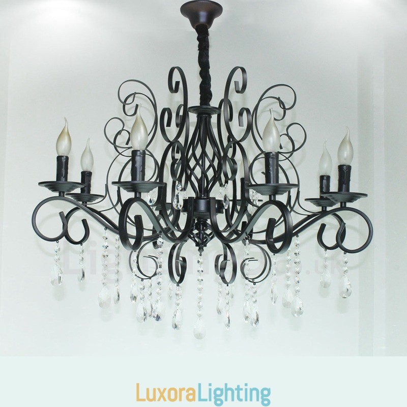 Designer Touch Decorative 8 Light Crystal Rustic Retro Vintage Black Pendant Candle Chandelier