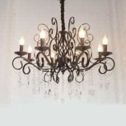 Designer Touch Decorative 8 Light Crystal Rustic Retro Vintage Black Pendant Candle Chandelier