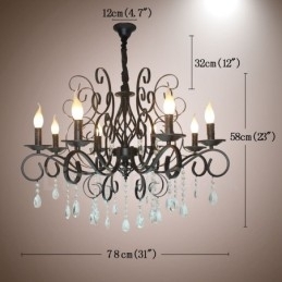Designer Touch Decorative 8 Light Crystal Rustic Retro Vintage Black Pendant Candle Chandelier