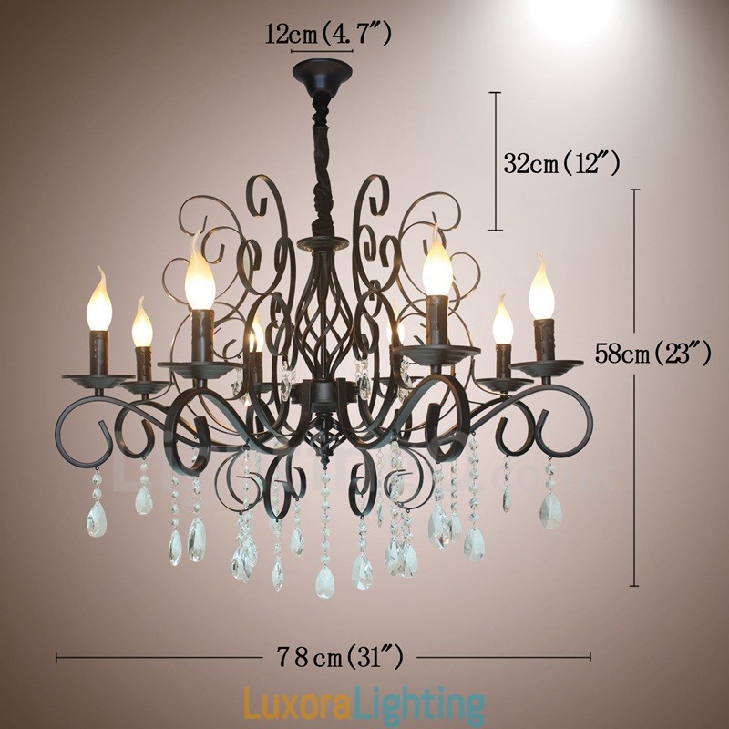 Designer Touch Decorative 8 Light Crystal Rustic Retro Vintage Black Pendant Candle Chandelier