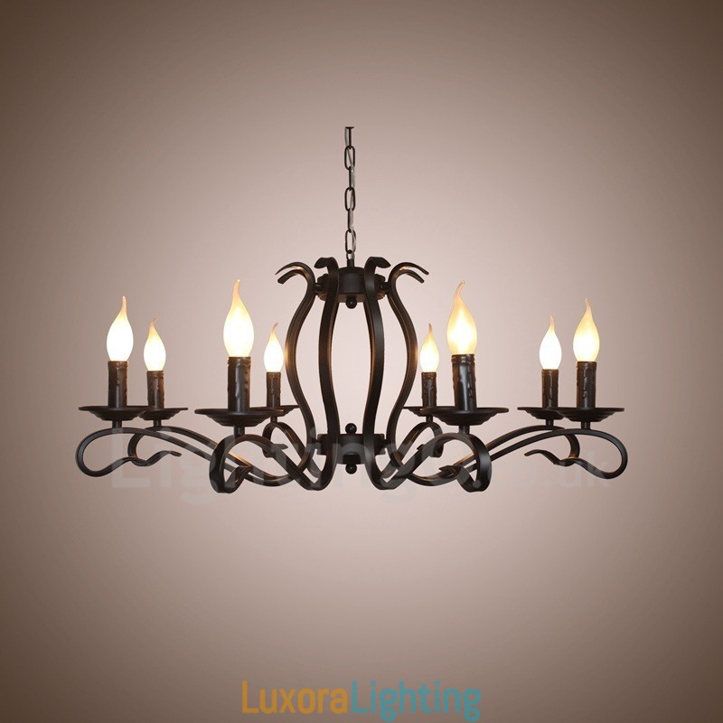 Designer Touch Decorative 8 Light Rustic Retro Vintage Black Pendant Candle Chandelier