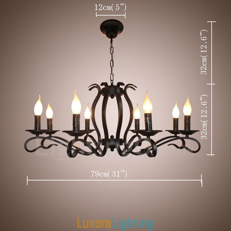 Designer Touch Decorative 8 Light Rustic Retro Vintage Black Pendant Candle Chandelier