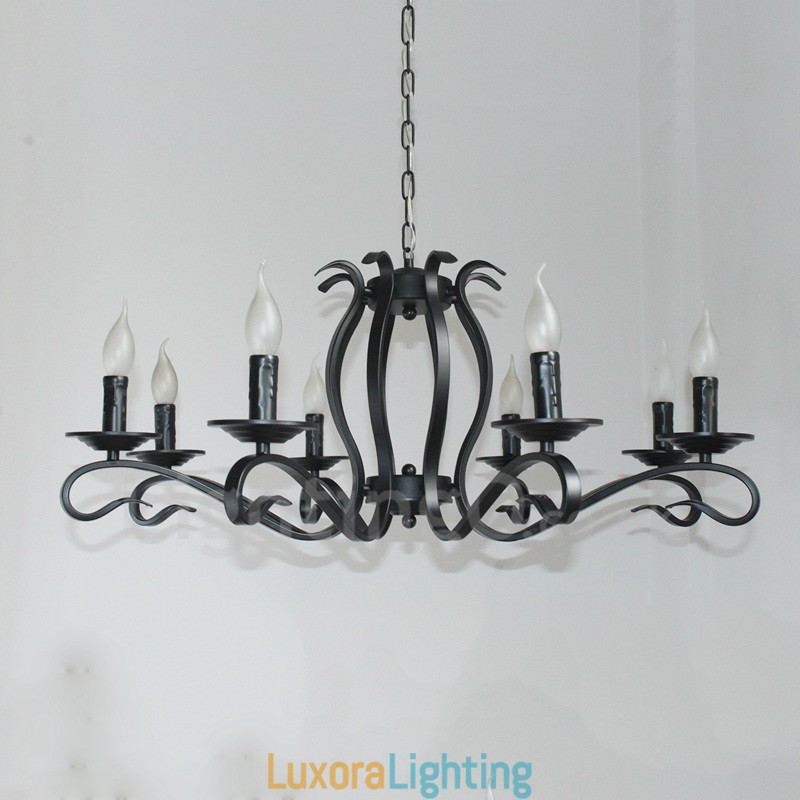 Designer Touch Decorative 8 Light Rustic Retro Vintage Black Pendant Candle Chandelier