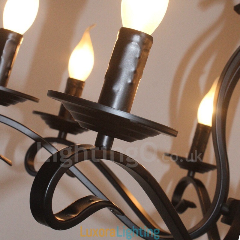 Designer Touch Decorative 8 Light Rustic Retro Vintage Black Pendant Candle Chandelier