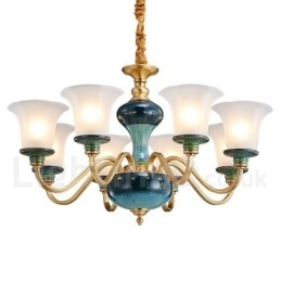 Designer Touch Decorative Retro Vintage Brass Ceramics Pendant Candle Chandelier with Glass Shades