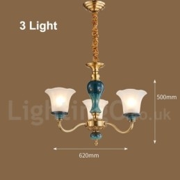 Designer Touch Decorative Retro Vintage Brass Ceramics Pendant Candle Chandelier with Glass Shades