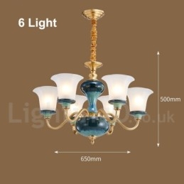 Designer Touch Decorative Retro Vintage Brass Ceramics Pendant Candle Chandelier with Glass Shades