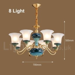 Designer Touch Decorative Retro Vintage Brass Ceramics Pendant Candle Chandelier with Glass Shades