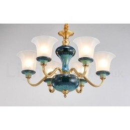 Designer Touch Decorative Retro Vintage Brass Ceramics Pendant Candle Chandelier with Glass Shades