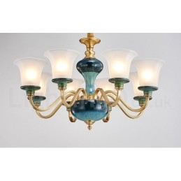 Designer Touch Decorative Retro Vintage Brass Ceramics Pendant Candle Chandelier with Glass Shades