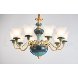 Designer Touch Decorative Retro Vintage Brass Ceramics Pendant Candle Chandelier with Glass Shades