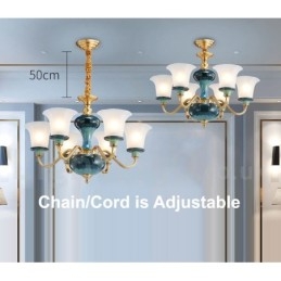 Designer Touch Decorative Retro Vintage Brass Ceramics Pendant Candle Chandelier with Glass Shades