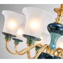 Designer Touch Decorative Retro Vintage Brass Ceramics Pendant Candle Chandelier with Glass Shades