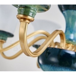 Designer Touch Decorative Retro Vintage Brass Ceramics Pendant Candle Chandelier with Glass Shades