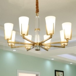 Designer Touch Decorative Retro Vintage Brass Crystals Pendant Candle Chandelier with Glass Shades