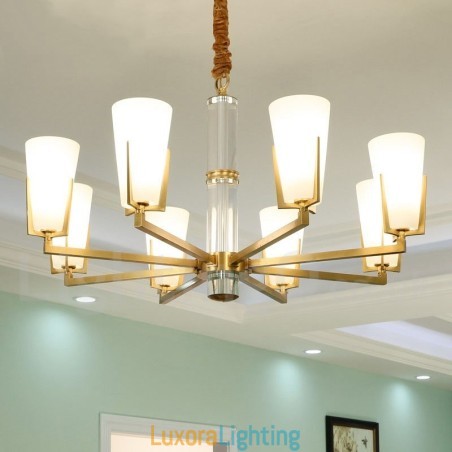 Designer Touch Decorative Retro Vintage Brass Crystals Pendant Candle Chandelier with Glass Shades