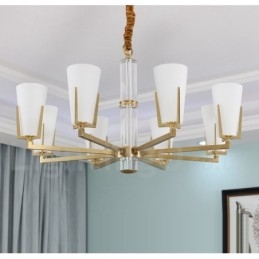 Designer Touch Decorative Retro Vintage Brass Crystals Pendant Candle Chandelier with Glass Shades