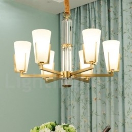 Designer Touch Decorative Retro Vintage Brass Crystals Pendant Candle Chandelier with Glass Shades