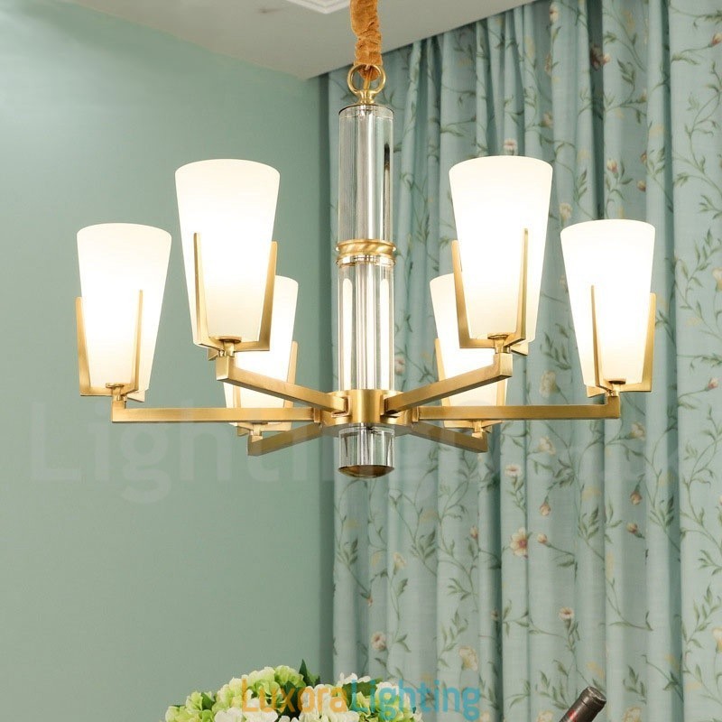 Designer Touch Decorative Retro Vintage Brass Crystals Pendant Candle Chandelier with Glass Shades
