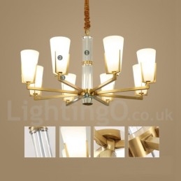 Designer Touch Decorative Retro Vintage Brass Crystals Pendant Candle Chandelier with Glass Shades