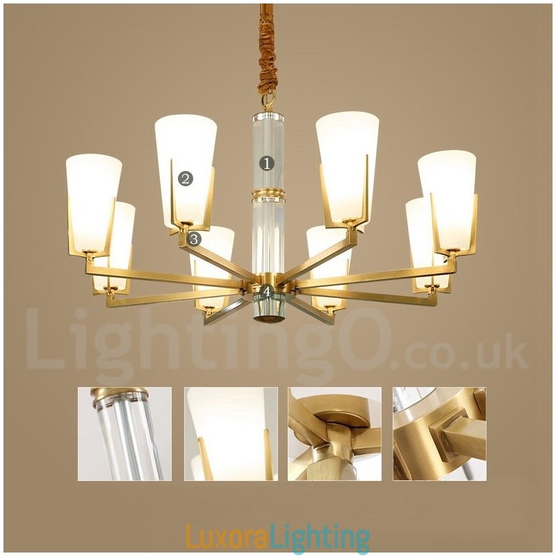 Designer Touch Decorative Retro Vintage Brass Crystals Pendant Candle Chandelier with Glass Shades