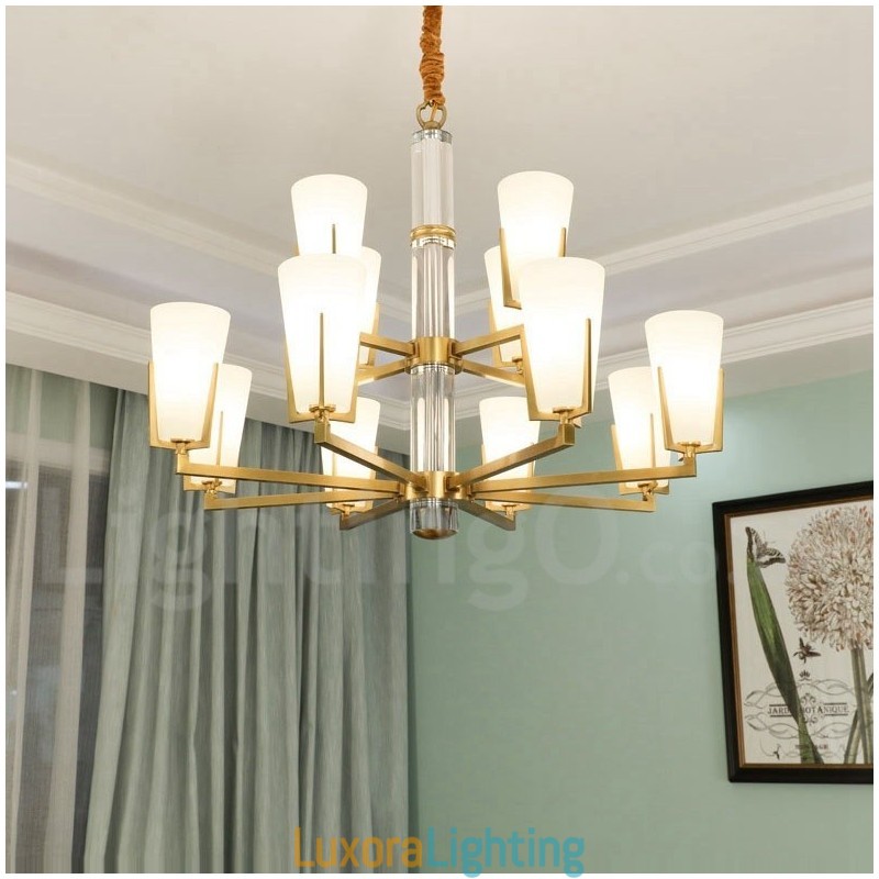 Designer Touch Decorative Retro Vintage Brass Crystals Pendant Candle Chandelier with Glass Shades