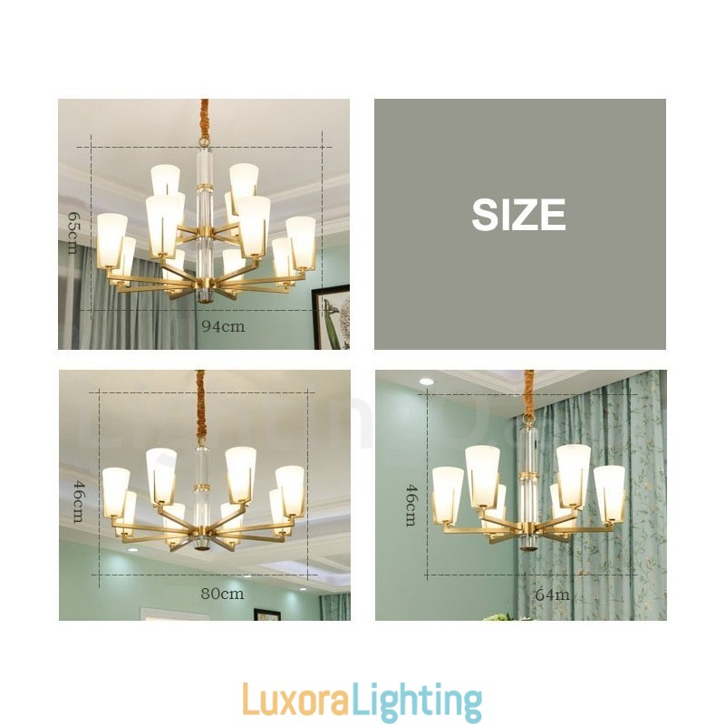 Designer Touch Decorative Retro Vintage Brass Crystals Pendant Candle Chandelier with Glass Shades