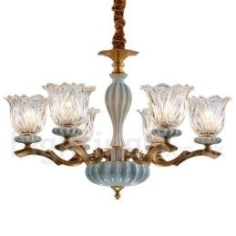 Designer Touch Decorative Retro Vintage Brass Ceramics Pendant Candle Chandelier with Glass Shades