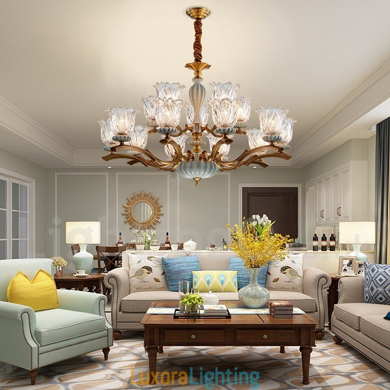 Designer Touch Decorative Retro Vintage Brass Ceramics Pendant Candle Chandelier with Glass Shades