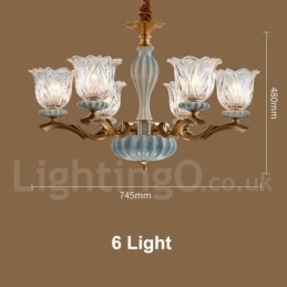 Designer Touch Decorative Retro Vintage Brass Ceramics Pendant Candle Chandelier with Glass Shades