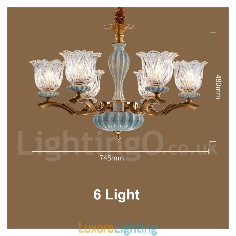 Designer Touch Decorative Retro Vintage Brass Ceramics Pendant Candle Chandelier with Glass Shades