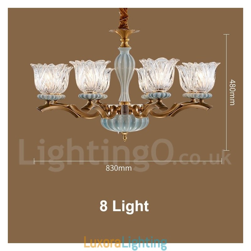 Designer Touch Decorative Retro Vintage Brass Ceramics Pendant Candle Chandelier with Glass Shades