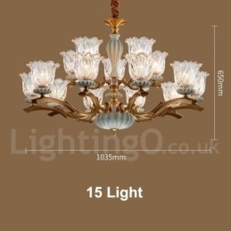 Designer Touch Decorative Retro Vintage Brass Ceramics Pendant Candle Chandelier with Glass Shades