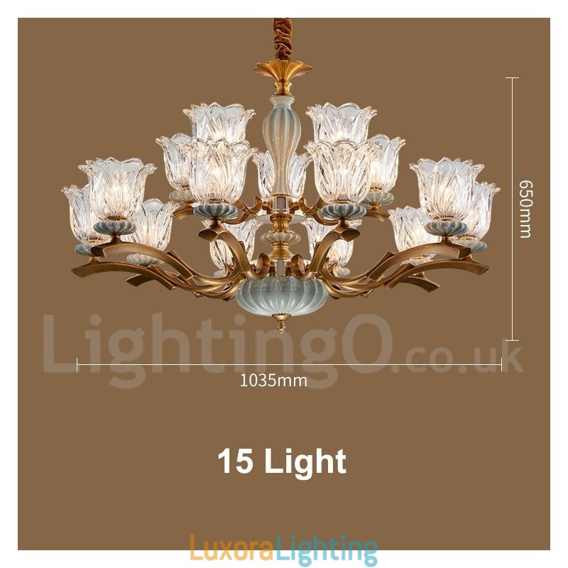 Designer Touch Decorative Retro Vintage Brass Ceramics Pendant Candle Chandelier with Glass Shades
