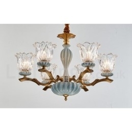 Designer Touch Decorative Retro Vintage Brass Ceramics Pendant Candle Chandelier with Glass Shades