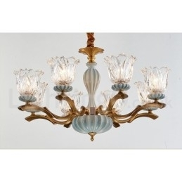 Designer Touch Decorative Retro Vintage Brass Ceramics Pendant Candle Chandelier with Glass Shades