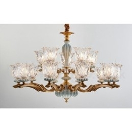 Designer Touch Decorative Retro Vintage Brass Ceramics Pendant Candle Chandelier with Glass Shades