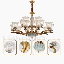 Designer Touch Decorative Retro Vintage Brass Ceramics Pendant Candle Chandelier with Glass Shades
