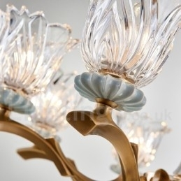 Designer Touch Decorative Retro Vintage Brass Ceramics Pendant Candle Chandelier with Glass Shades