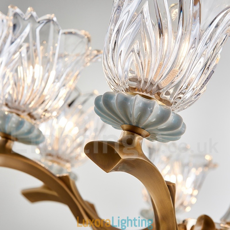 Designer Touch Decorative Retro Vintage Brass Ceramics Pendant Candle Chandelier with Glass Shades