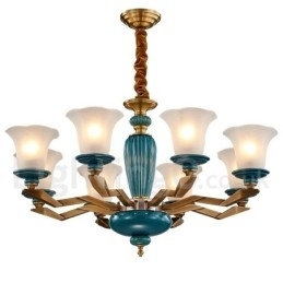 Designer Touch Decorative Retro Vintage Brass Ceramics Pendant Candle Chandelier with Glass Shades