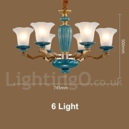 Designer Touch Decorative Retro Vintage Brass Ceramics Pendant Candle Chandelier with Glass Shades