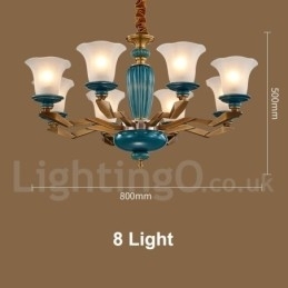 Designer Touch Decorative Retro Vintage Brass Ceramics Pendant Candle Chandelier with Glass Shades