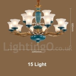Designer Touch Decorative Retro Vintage Brass Ceramics Pendant Candle Chandelier with Glass Shades